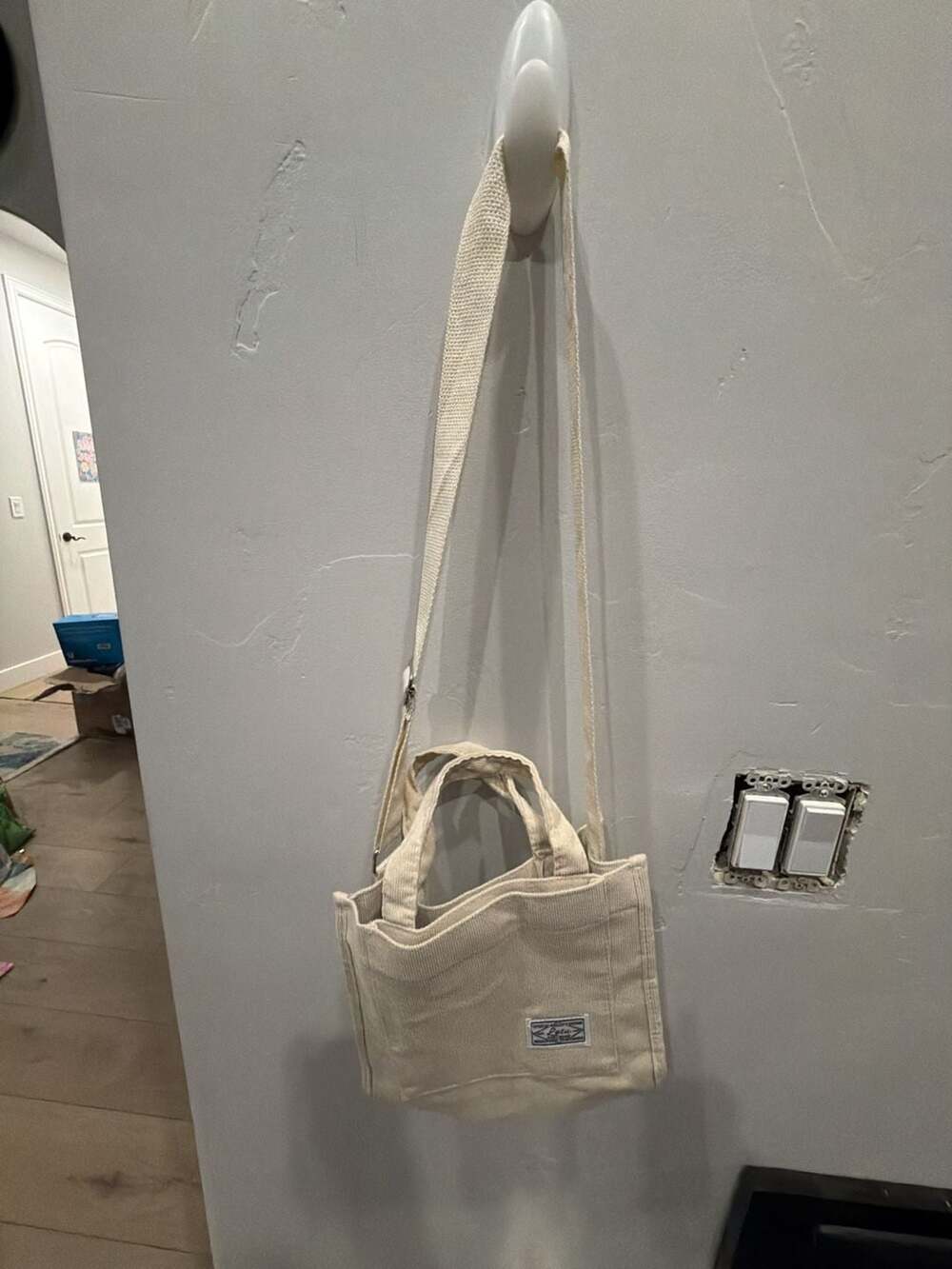 Letu Beige Corduroy Small Crossbody Tote Bag with Snap Closure
